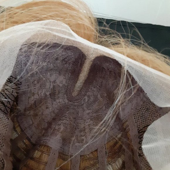 Ginger brown lace front wig with blonde highlights straight main image 9
